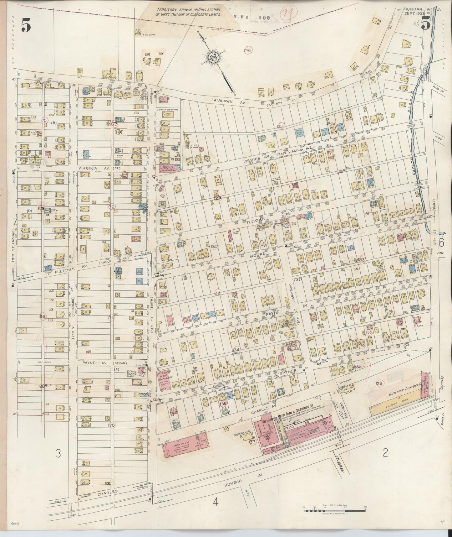 Sanborn Fire Insurance Map from Dunbar, Kanawha County, West Virginia (1950), Sheet #0005 - Historic Sanborn Fire Insurance Map Print, vintage old map wall art, antique decor, genealogy gift, West Virginia West Virginia map