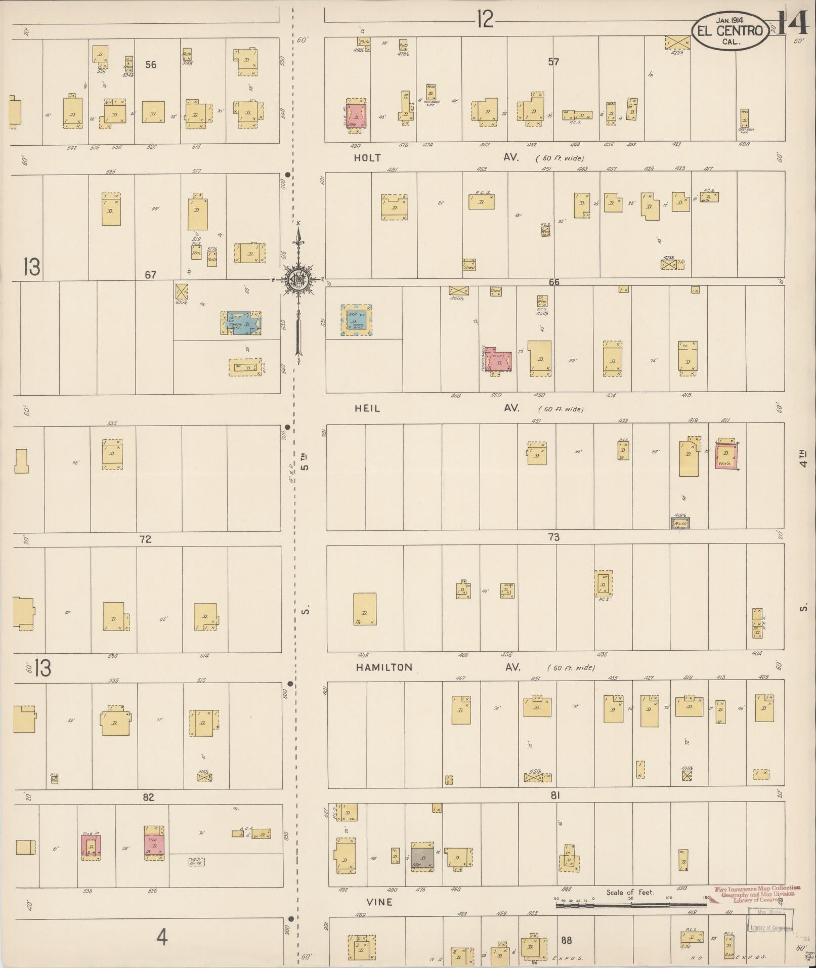 Sanborn Fire Insurance Map from El Centro, Imperial County, California (1914), Sheet #0014 - Complete Map Set gallery image, historic Sanborn map, vintage wall art, California California