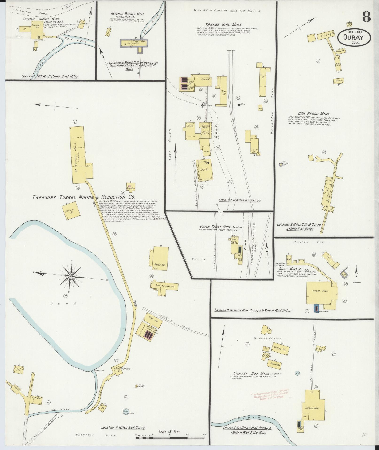 Sanborn Fire Insurance Map from Ouray, Ouray County, Colorado (1908), Sheet #0008 - Complete Map Set gallery image, historic Sanborn map, vintage wall art, Colorado Colorado