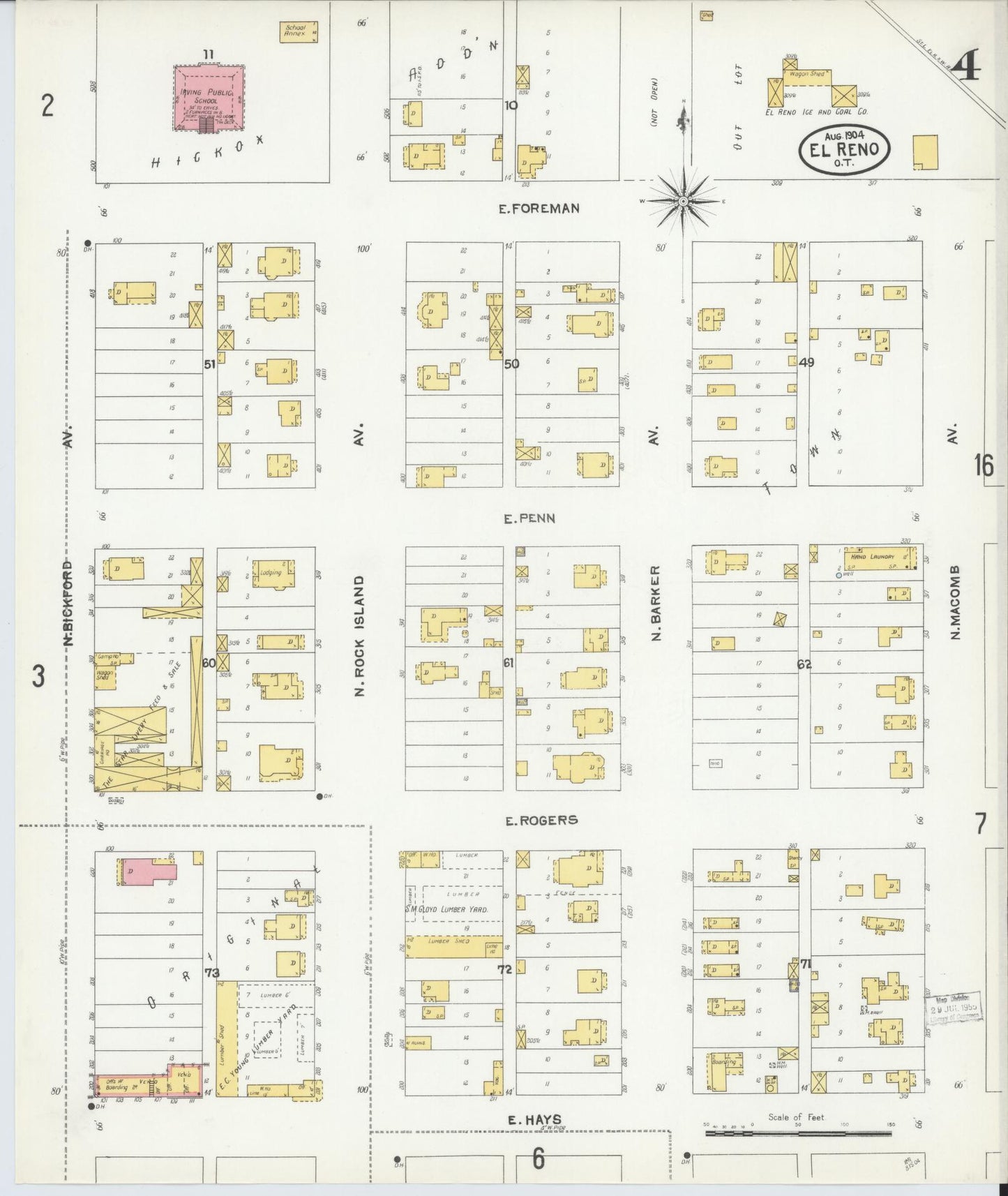 Sanborn Fire Insurance Map from El Reno, Canadian County, Oklahoma (1904), Sheet #0004 - Complete Map Set gallery image, historic Sanborn map, vintage wall art, Oklahoma Oklahoma