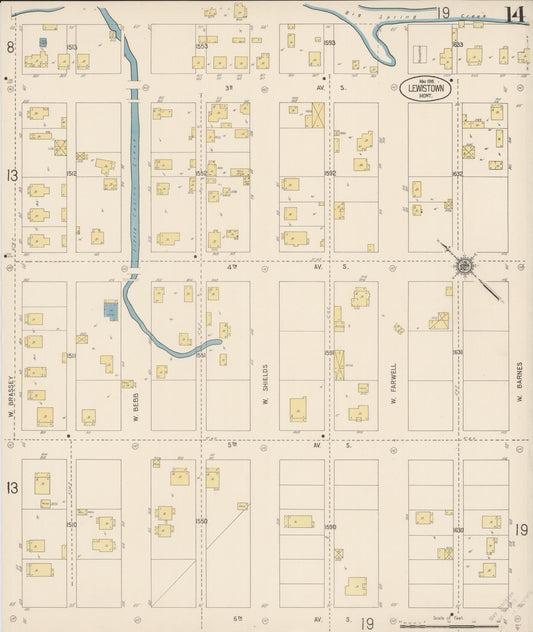 Sanborn Fire Insurance Map from Lewistown, Fergus County, Montana (1916), Sheet #0014 - Historic Sanborn Fire Insurance Map Print, vintage old map wall art, antique decor, genealogy gift, Montana Montana map