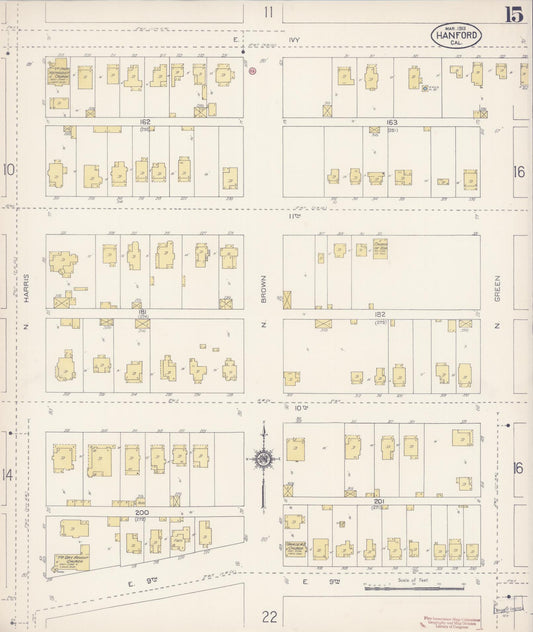 Sanborn Fire Insurance Map from Hanford, Kings County, California (1913), Sheet #0015 - Historic Sanborn Fire Insurance Map Print, vintage old map wall art, antique decor, genealogy gift, California California map