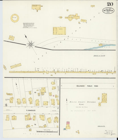 Sanborn Fire Insurance Map from Mount Vernon, Knox County, Ohio (1907), Sheet #0020 - Historic Sanborn Fire Insurance Map Print, vintage old map wall art, antique decor, genealogy gift, Ohio Ohio map