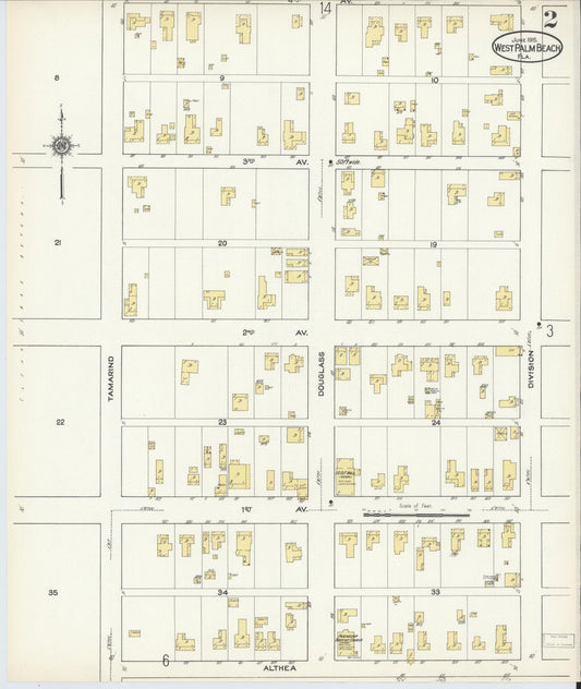Sanborn Fire Insurance Map from West Palm Beach, Dade County, Florida (1915), Sheet #0002 - Historic Sanborn Fire Insurance Map Print, vintage old map wall art, antique decor, genealogy gift, Florida Florida map