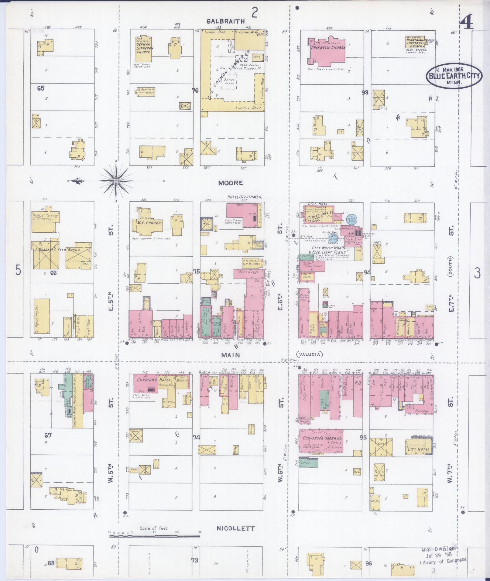 Sanborn Fire Insurance Map from Blue Earth, Faribault County, Minnesota (1905), Sheet #0004 - Historic Sanborn Fire Insurance Map Print, vintage old map wall art, antique decor, genealogy gift, Minnesota Minnesota map
