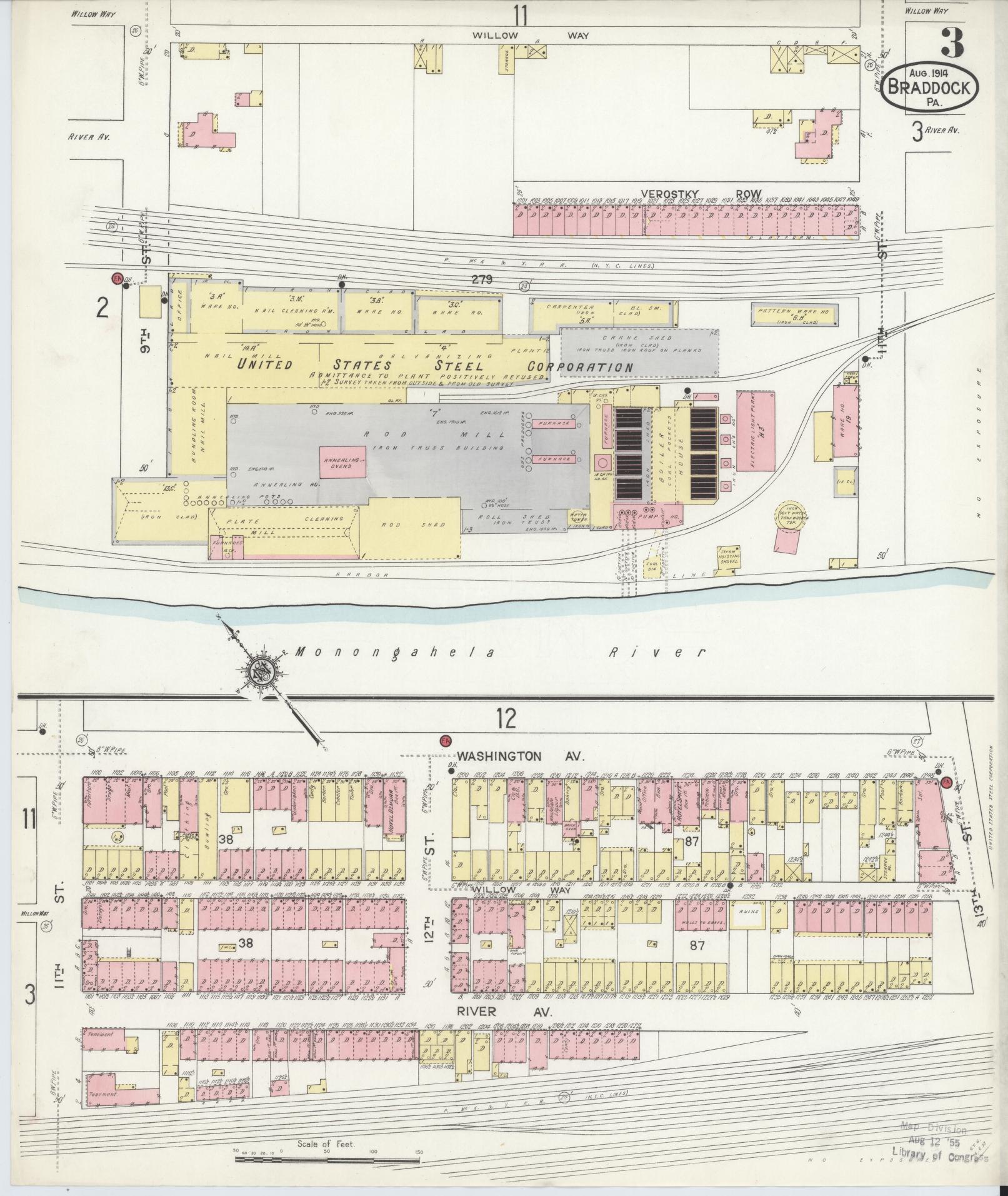 Sanborn Fire Insurance Map from Braddock, Allegheny County, Pennsylvania (1914), Sheet #0003 - Historic Sanborn Fire Insurance Map Print, vintage old map wall art, antique decor, genealogy gift, Pennsylvania Pennsylvania map