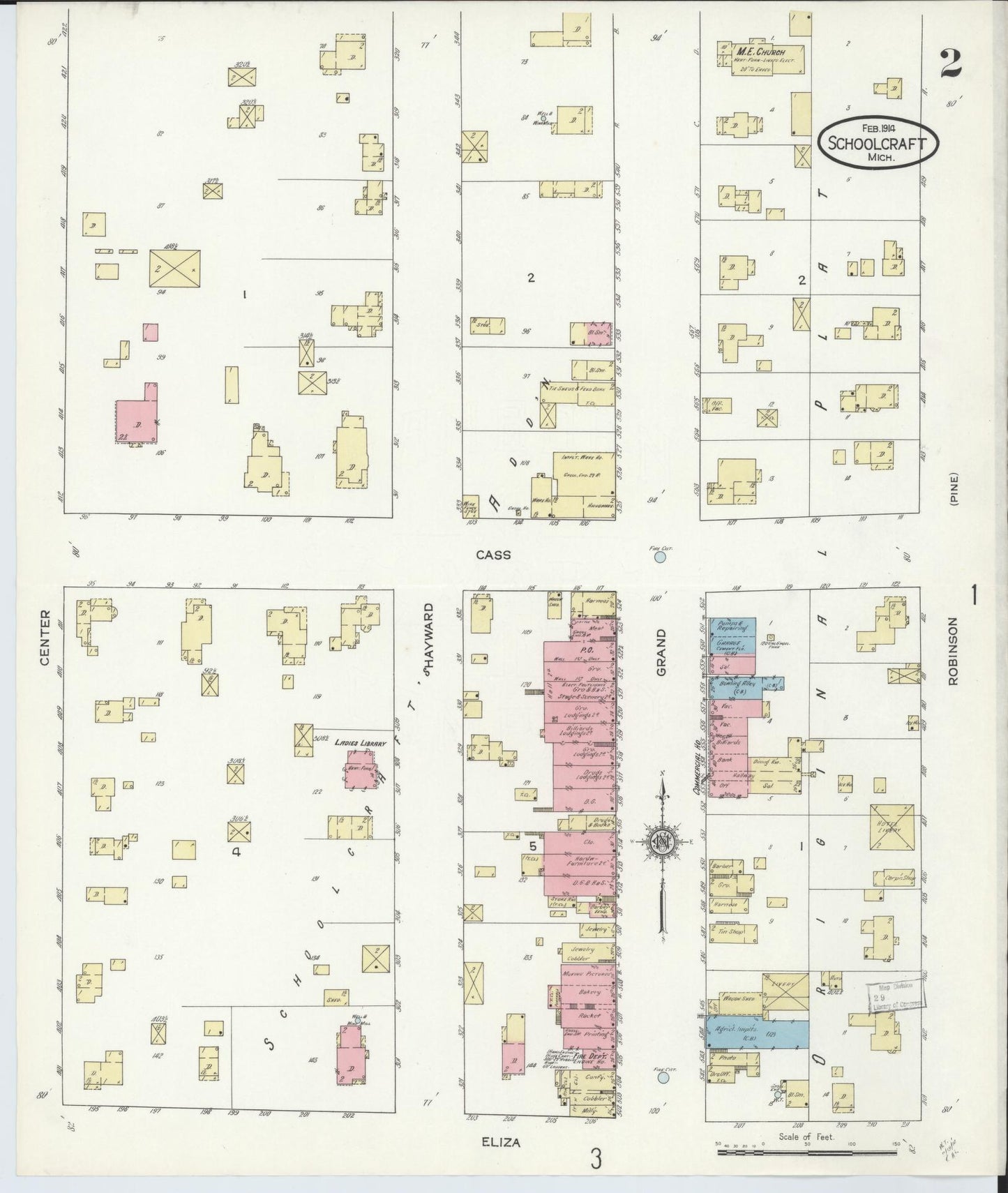 Sanborn Fire Insurance Map from Schoolcraft, Kalamazoo County, Michigan (1914), Sheet #0002 - Historic Sanborn Fire Insurance Map Print, vintage old map wall art, antique decor, genealogy gift, Michigan Michigan map