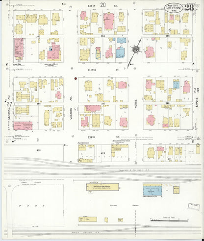Sanborn Fire Insurance Map from Cheyenne, Laramie County, Wyoming (1912), Sheet #0028 - Complete Map Set gallery image, historic Sanborn map, vintage wall art, Wyoming Wyoming