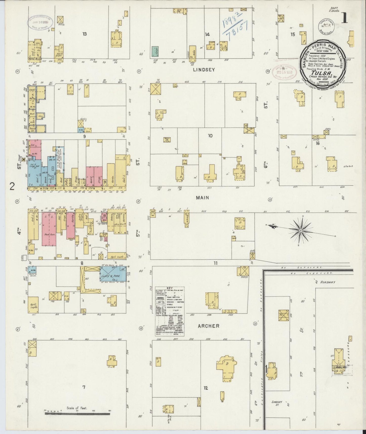 Sanborn Fire Insurance Map from Tulsa, Tulsa County, Oklahoma (1898), Sheet #0001 - Historic Sanborn Fire Insurance Map Print, vintage old map wall art, antique decor, genealogy gift, Oklahoma Oklahoma map