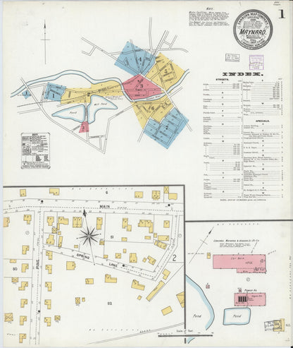 Sanborn Fire Insurance Map from Maynard, Middlesex County, Massachusetts (1904), Sheet #0001 - Complete Map Set gallery image, historic Sanborn map, vintage wall art, Massachusetts Massachusetts