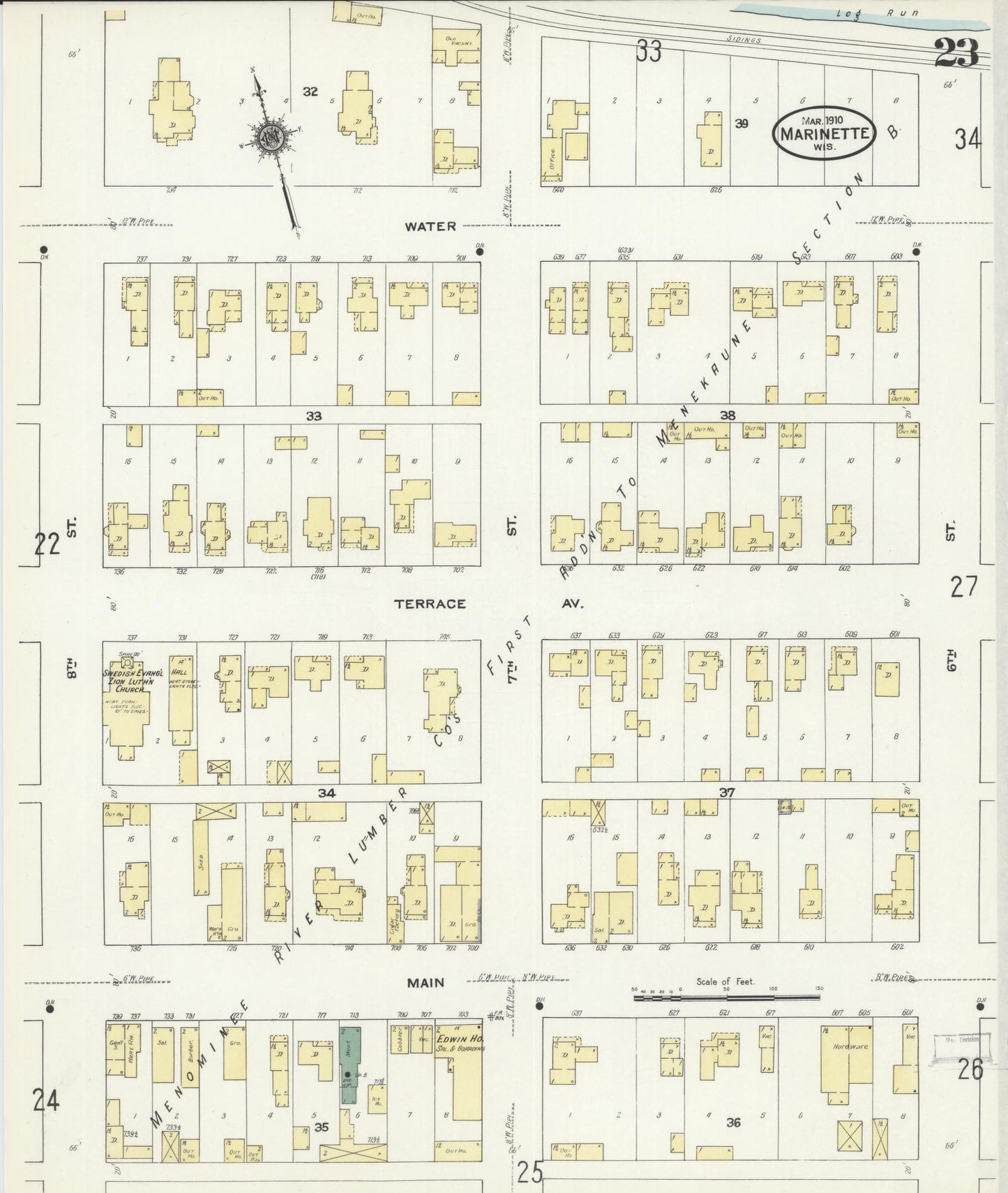 Sanborn Fire Insurance Map from Marinette, Marinette County, Wisconsin (1910), Sheet #0023 - Complete Map Set gallery image, historic Sanborn map, vintage wall art, Wisconsin Wisconsin