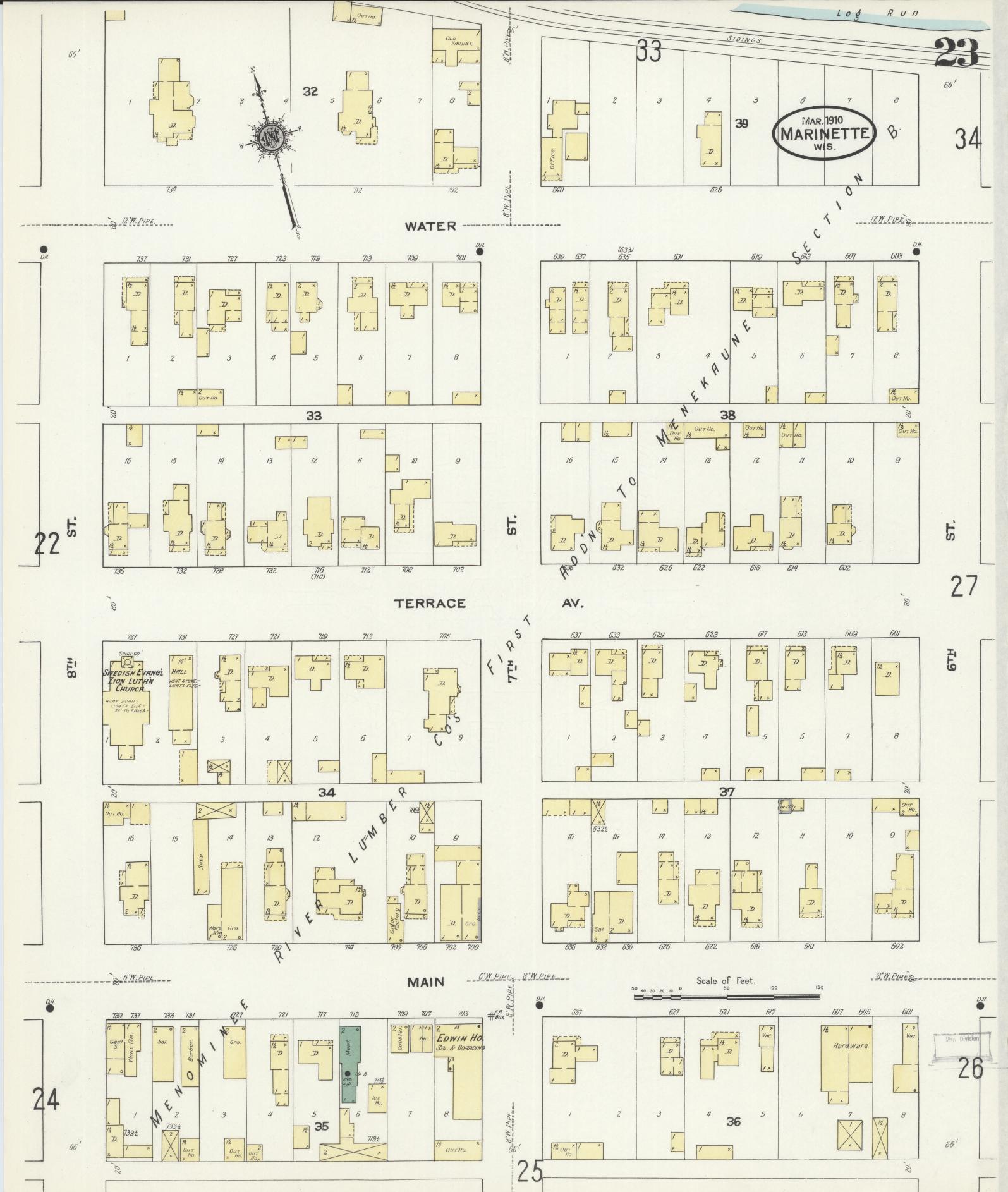 Sanborn Fire Insurance Map from Marinette, Marinette County, Wisconsin (1910), Sheet #0023 - Complete Map Set gallery image, historic Sanborn map, vintage wall art, Wisconsin Wisconsin