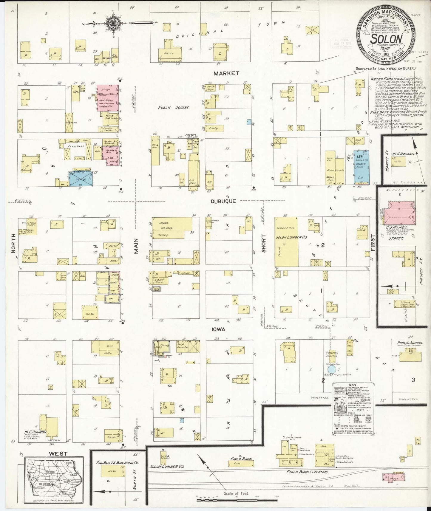 Sanborn Fire Insurance Map from Solon, Johnson County, Iowa (1913), Sheet #0001 - Historic Sanborn Fire Insurance Map Print, vintage old map wall art