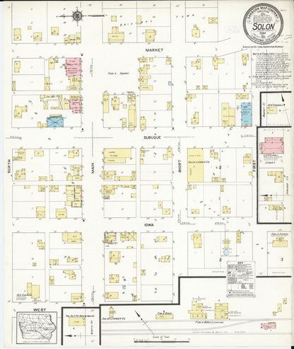 Sanborn Fire Insurance Map from Solon, Johnson County, Iowa (1913), Sheet #0001 - Historic Sanborn Fire Insurance Map Print, vintage old map wall art