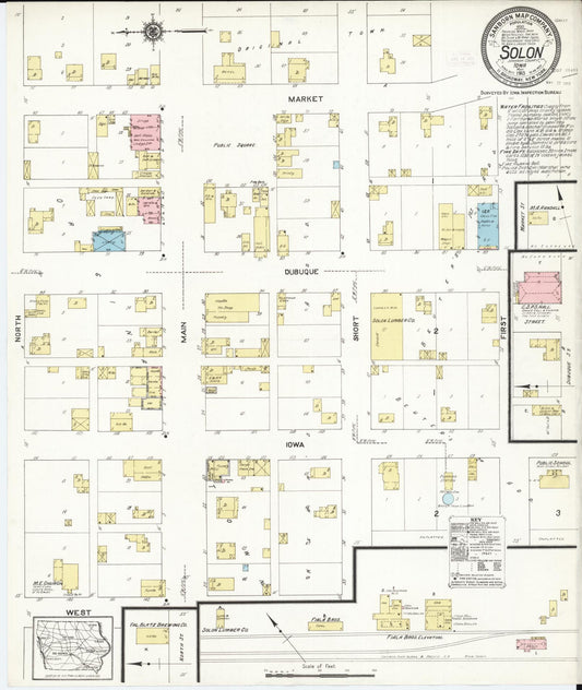 Sanborn Fire Insurance Map from Solon, Johnson County, Iowa (1913), Sheet #0001 - Historic Sanborn Fire Insurance Map Print, vintage old map wall art