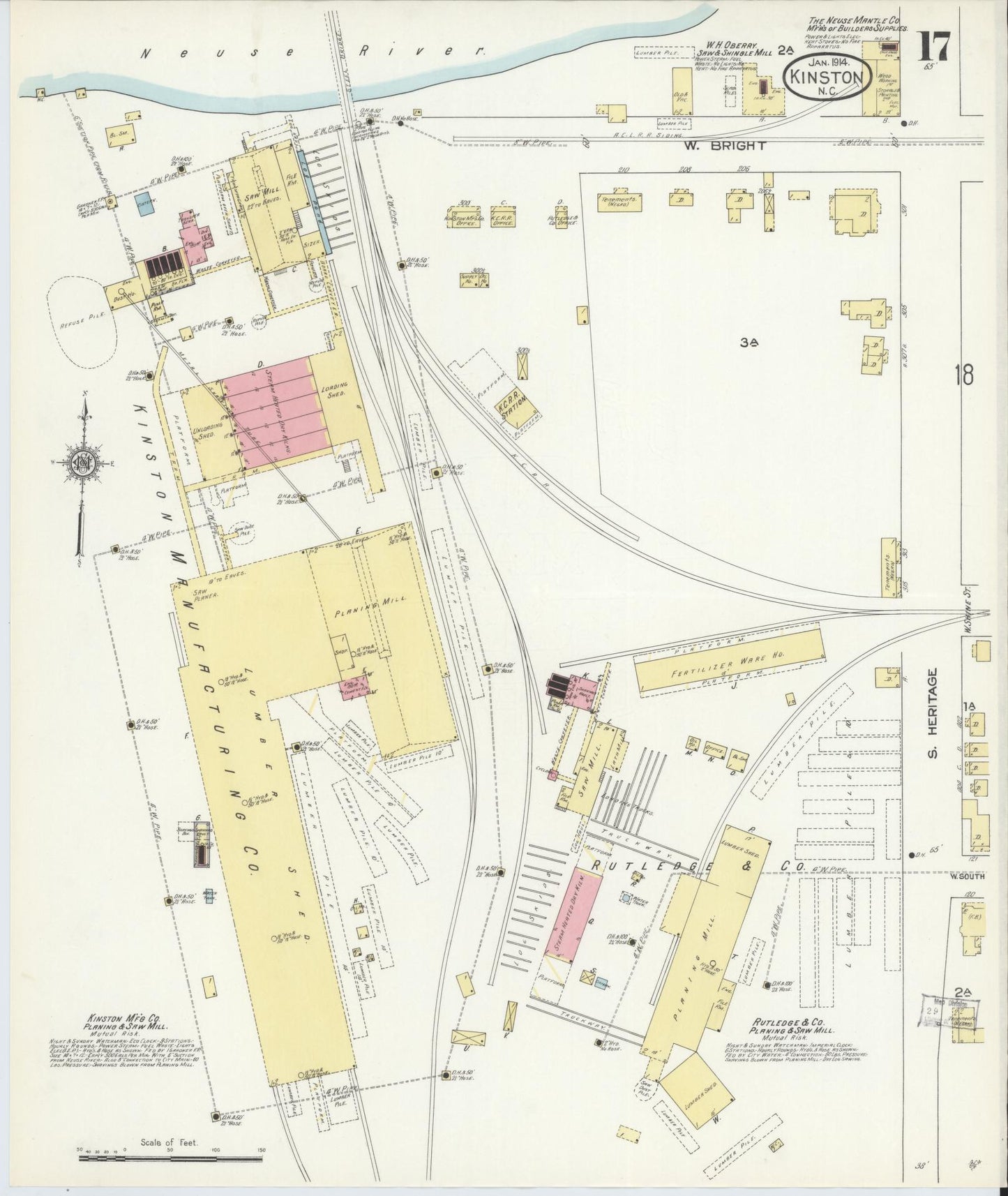 Sanborn Fire Insurance Map from Kinston, Lenoir County, North Carolina (1914), Sheet #0017 - Complete Map Set gallery image, historic Sanborn map, vintage wall art, North Carolina North Carolina
