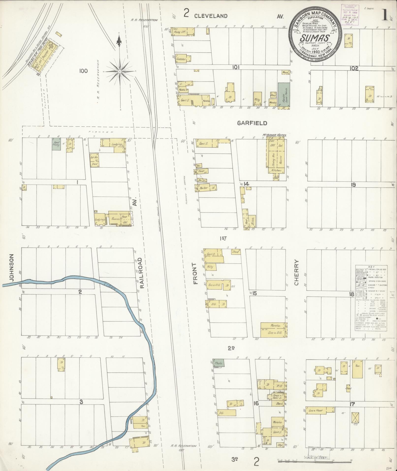 Sanborn Fire Insurance Map from Sumas, Whatcom County, Washington (1903), Sheet #0001 - Historic Sanborn Fire Insurance Map Print, vintage old map wall art, antique decor, genealogy gift, Washington Washington map