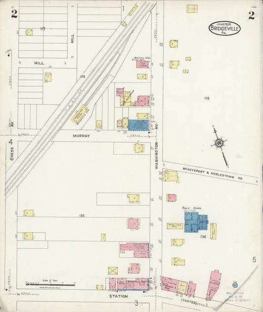 Sanborn Fire Insurance Map from Bridgeville, Allegheny County, Pennsylvania (1924), Sheet #0002 - Historic Sanborn Fire Insurance Map Print, vintage old map wall art, antique decor, genealogy gift, Pennsylvania Pennsylvania map