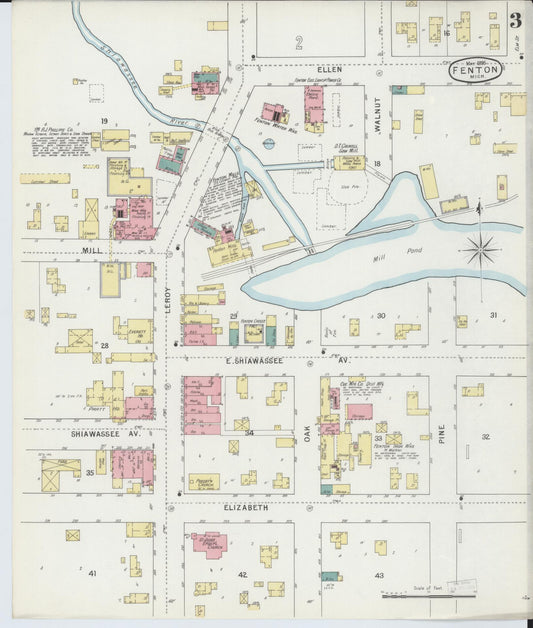Sanborn Fire Insurance Map from Fenton, Genesee County, Michigan (1895), Sheet #0003 - Historic Sanborn Fire Insurance Map Print, vintage old map wall art, antique decor, genealogy gift, Michigan Michigan map