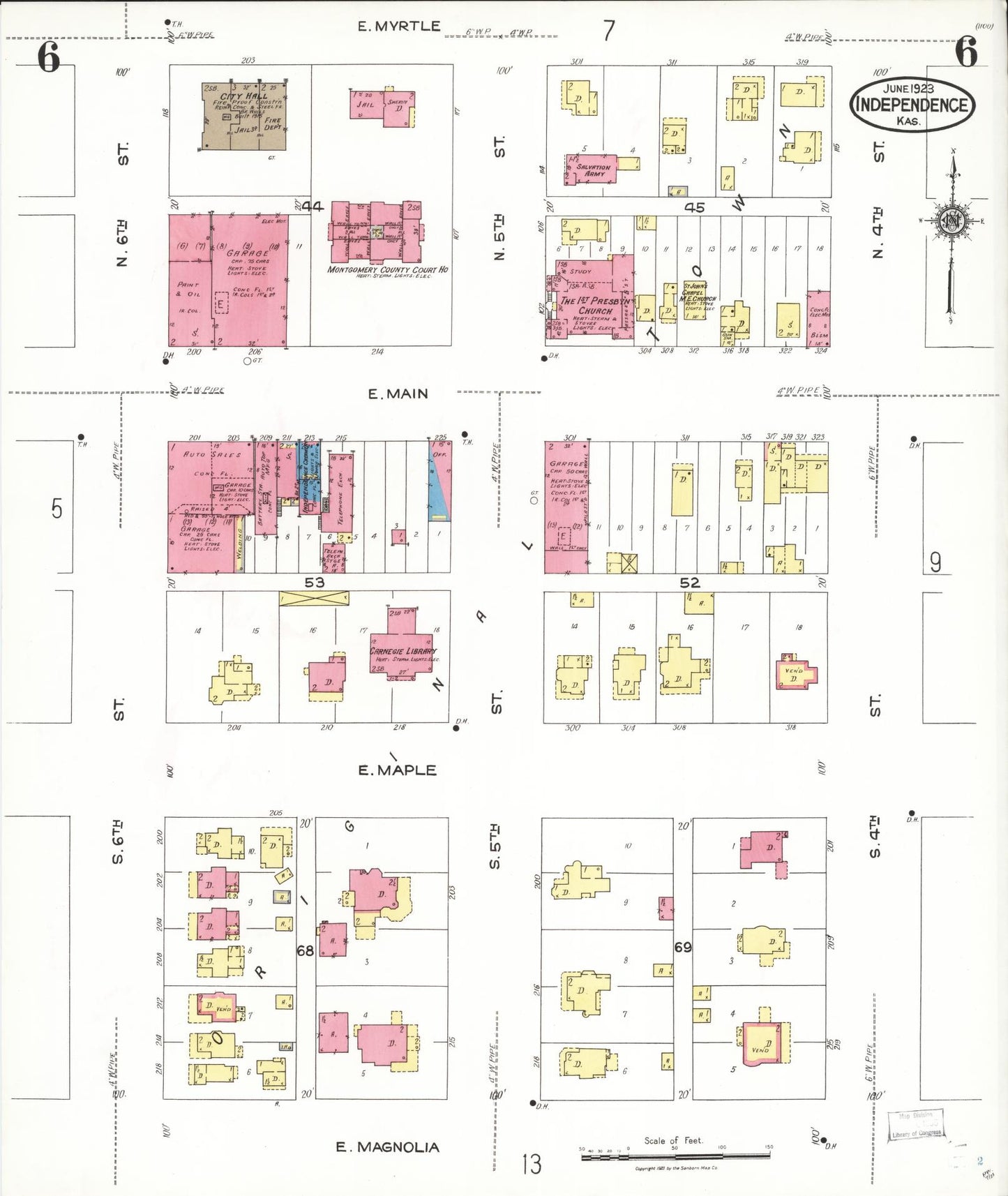 Sanborn Fire Insurance Map from Independence, Montgomery County, Kansas (1923), Sheet #0007 - Complete Map Set gallery image, historic Sanborn map, vintage wall art, Kansas Kansas