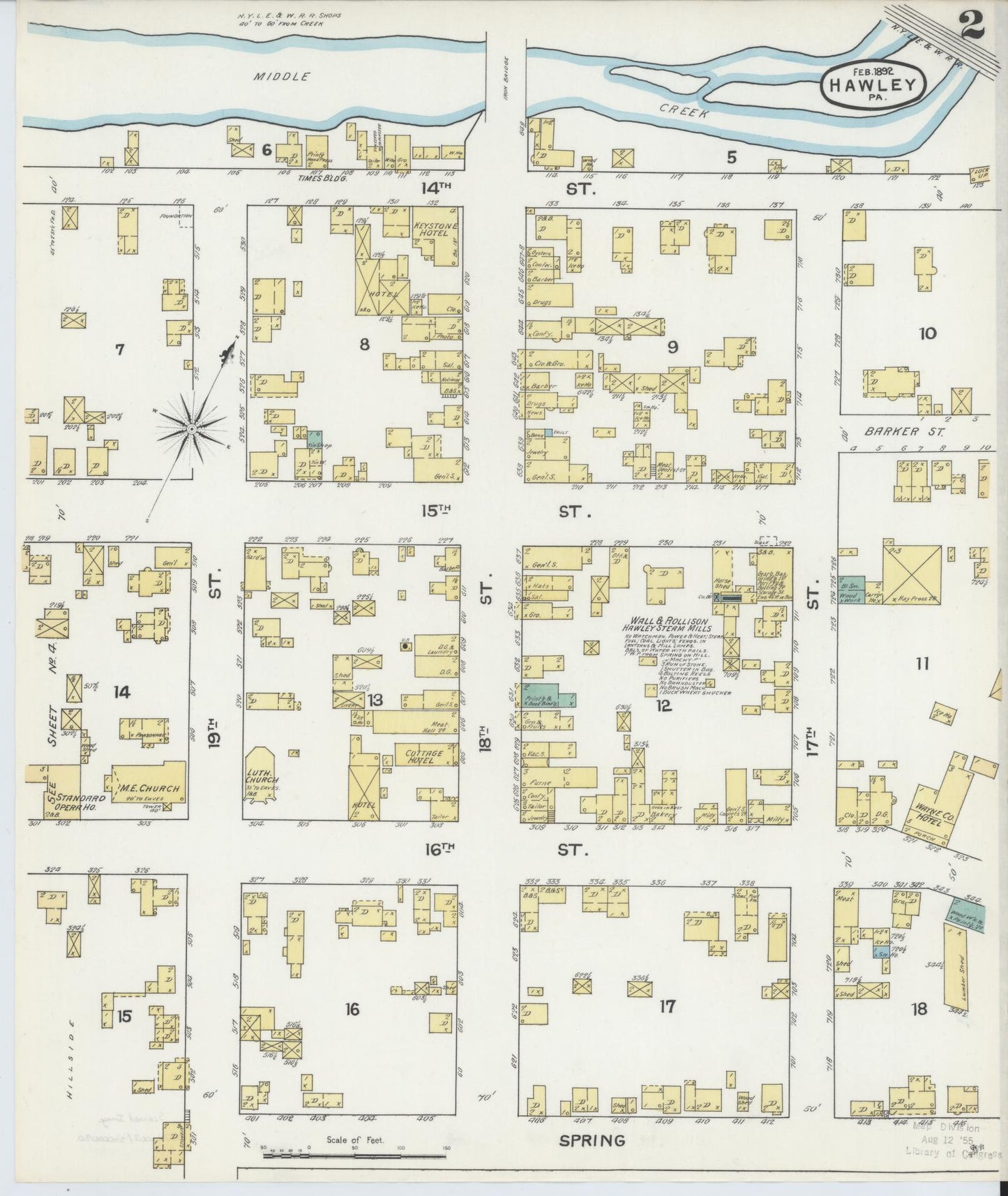Sanborn Fire Insurance Map from Hawley, Wayne County, Pennsylvania (1892), Sheet #0002 - Complete Map Set gallery image, historic Sanborn map, vintage wall art, Pennsylvania Pennsylvania