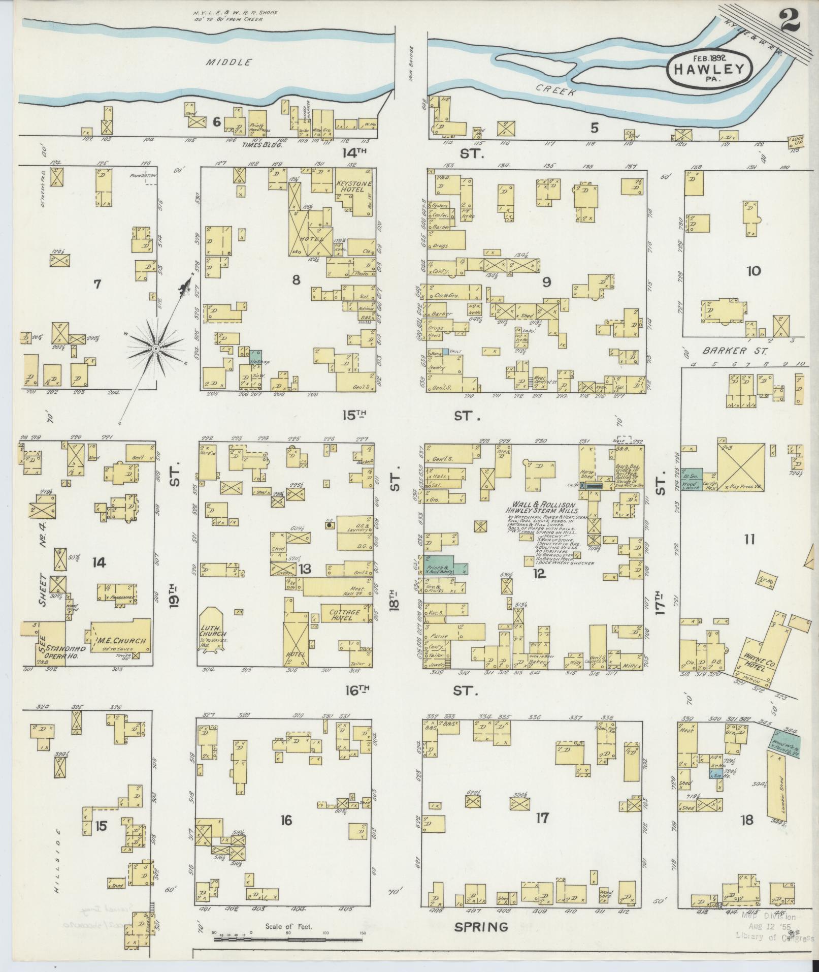 Sanborn Fire Insurance Map from Hawley, Wayne County, Pennsylvania (1892), Sheet #0002 - Complete Map Set gallery image, historic Sanborn map, vintage wall art, Pennsylvania Pennsylvania