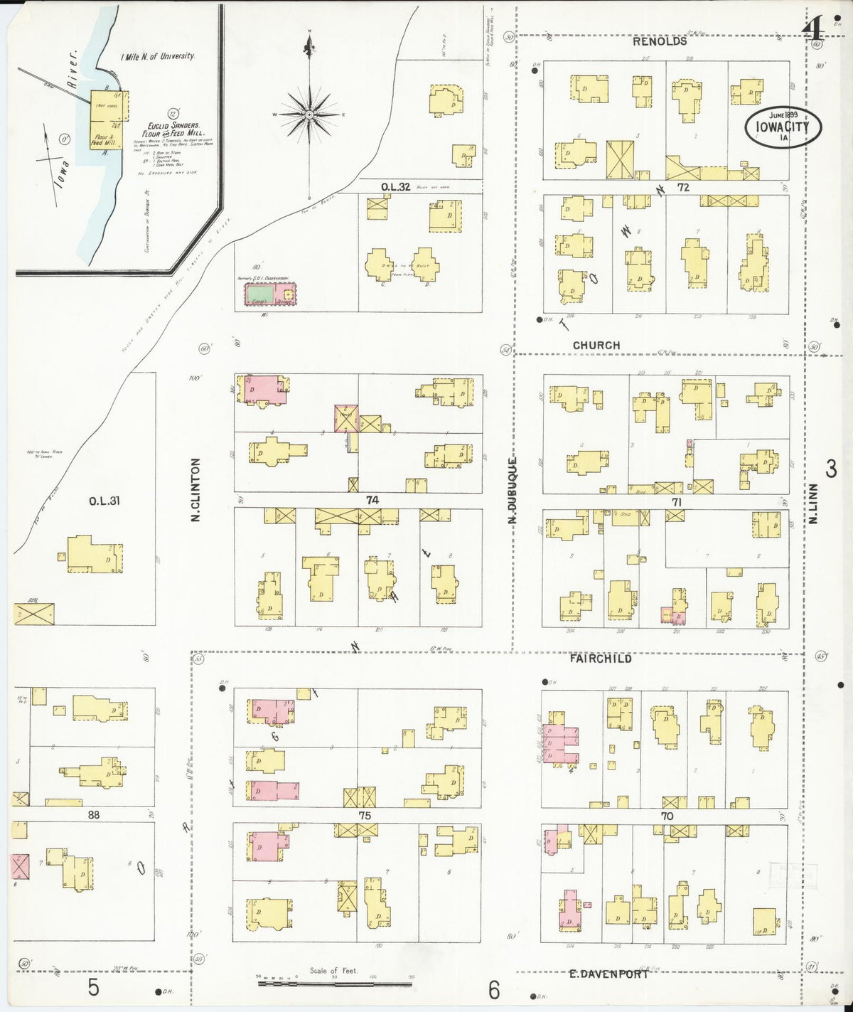 Sanborn Fire Insurance Map from Iowa City, Johnson County, Iowa (1899), Sheet #0004 - Historic Sanborn Fire Insurance Map Print