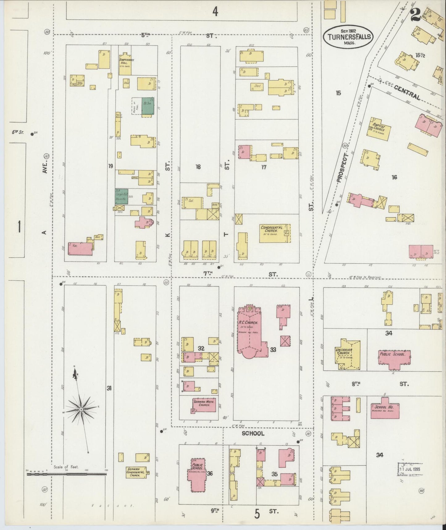 Sanborn Fire Insurance Map from Turners Falls, Franklin County, Massachusetts (1902), Sheet #0002 - Historic Sanborn Fire Insurance Map Print, vintage old map wall art, antique decor, genealogy gift, Massachusetts Massachusetts map