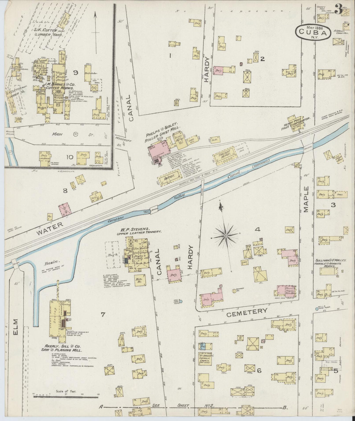 Sanborn Fire Insurance Map from Cuba, Allegany County, New York (1886), Sheet #0003 - Historic Sanborn Fire Insurance Map Print, vintage old map wall art, antique decor, genealogy gift, New York New York map