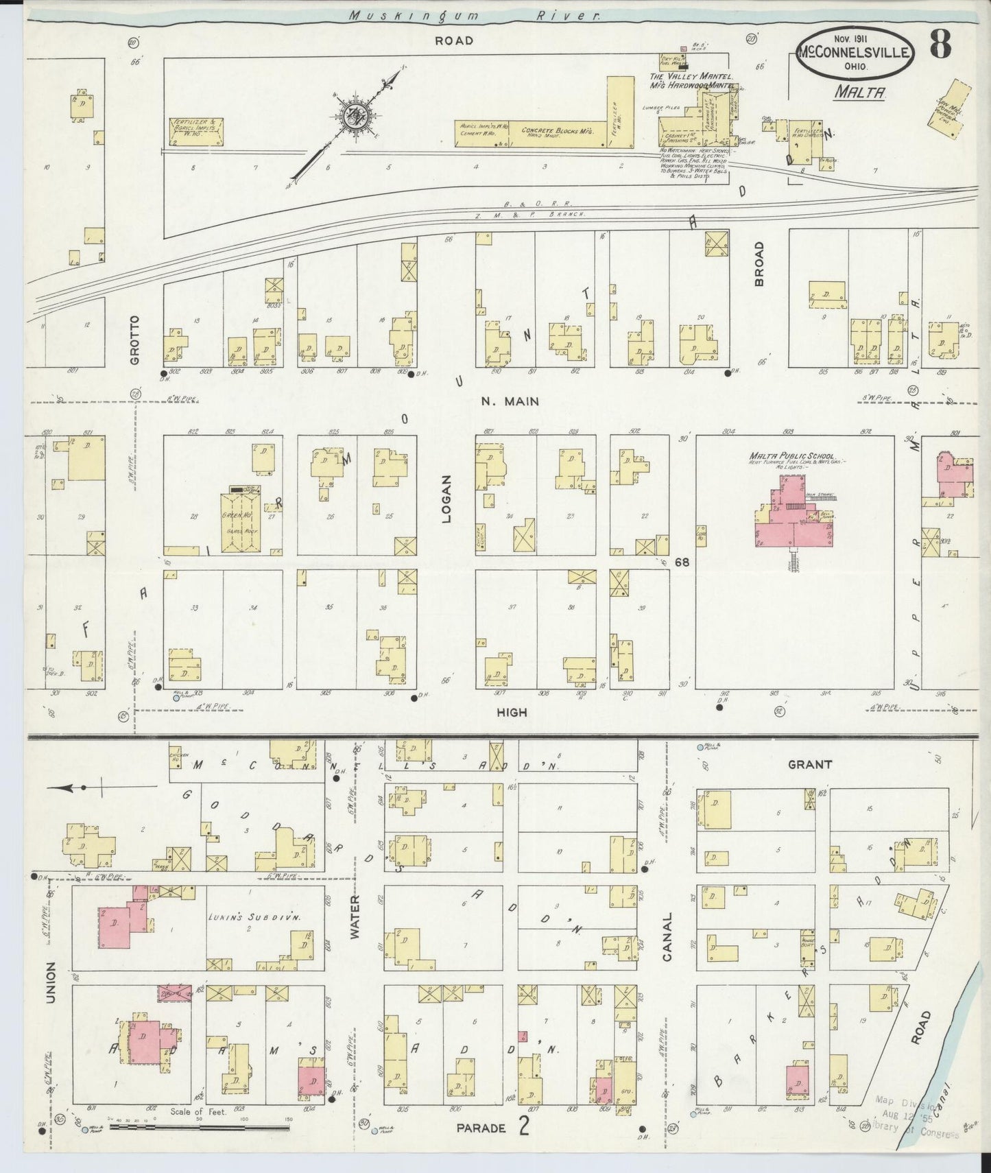 Sanborn Fire Insurance Map from McConnelsville, Morgan County, Ohio (1911), Sheet #0008 - Historic Sanborn Fire Insurance Map Print, vintage old map wall art, antique decor, genealogy gift, Ohio Ohio map
