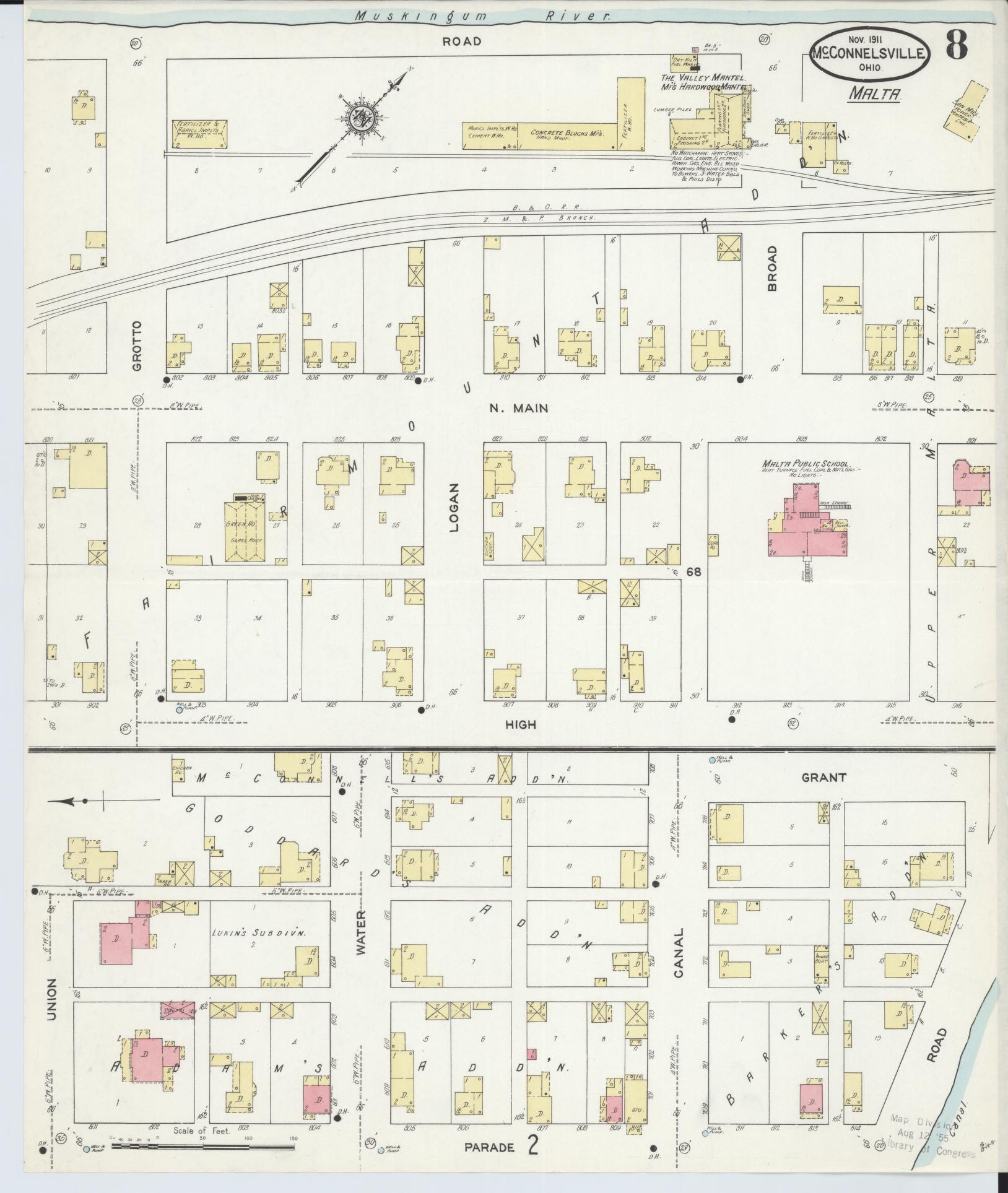 Sanborn Fire Insurance Map from McConnelsville, Morgan County, Ohio (1911), Sheet #0008 - Historic Sanborn Fire Insurance Map Print, vintage old map wall art, antique decor, genealogy gift, Ohio Ohio map