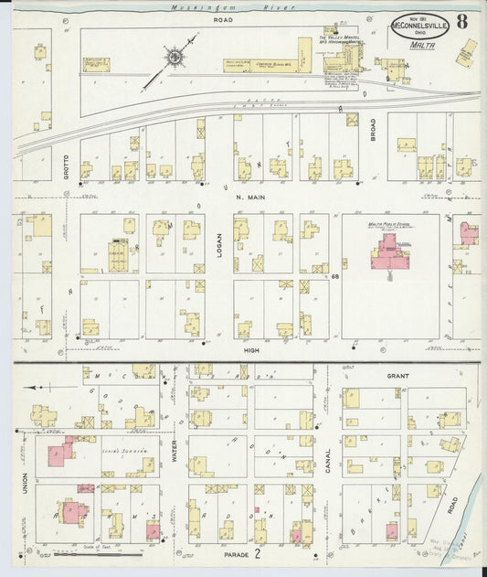 Sanborn Fire Insurance Map from McConnelsville, Morgan County, Ohio (1911), Sheet #0008 - Historic Sanborn Fire Insurance Map Print, vintage old map wall art, antique decor, genealogy gift, Ohio Ohio map