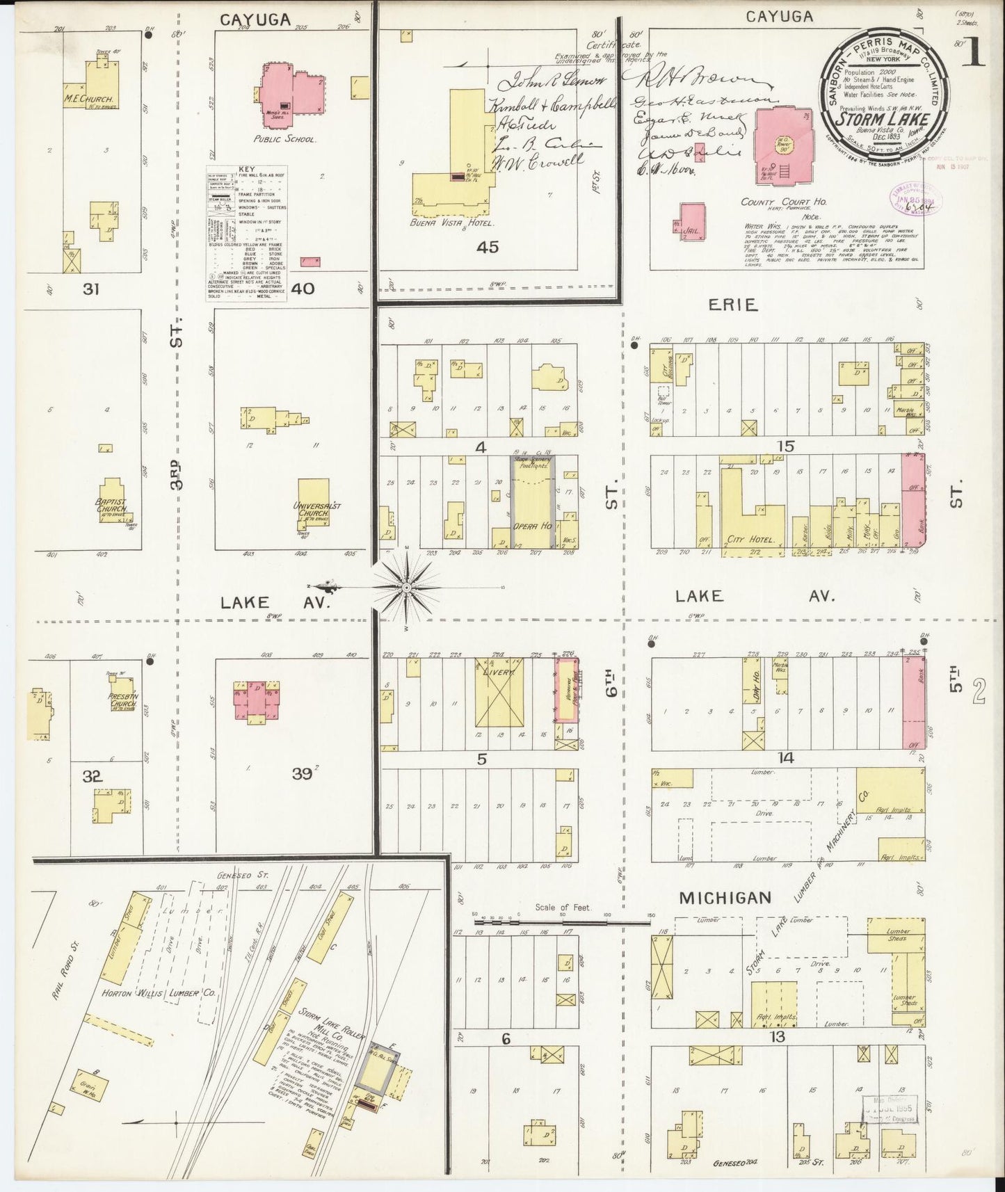 Sanborn Fire Insurance Map from Storm Lake, Buena Vista County, Iowa (1893), Sheet #0001 - Historic Sanborn Fire Insurance Map Print, vintage old map wall art