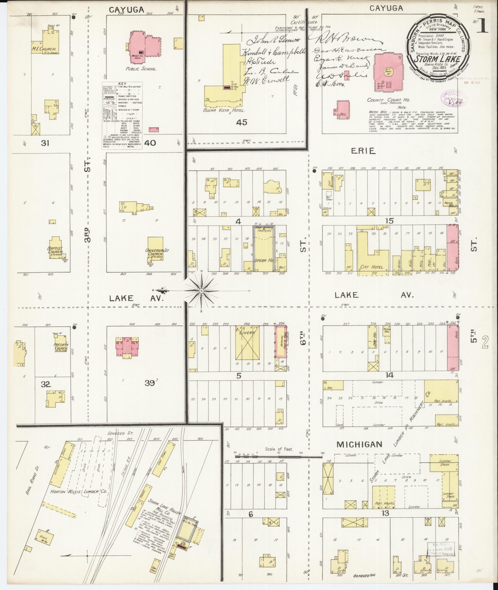 Sanborn Fire Insurance Map from Storm Lake, Buena Vista County, Iowa (1893), Sheet #0001 - Historic Sanborn Fire Insurance Map Print, vintage old map wall art