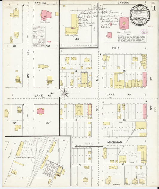 Sanborn Fire Insurance Map from Storm Lake, Buena Vista County, Iowa (1893), Sheet #0001 - Historic Sanborn Fire Insurance Map Print, vintage old map wall art