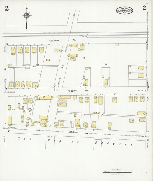 Sanborn Fire Insurance Map from Alabama City, Etowah County, Alabama (1926), Sheet #0002 - Historic Sanborn Fire Insurance Map Print, vintage old map wall art, antique decor, genealogy gift, Alabama Alabama map