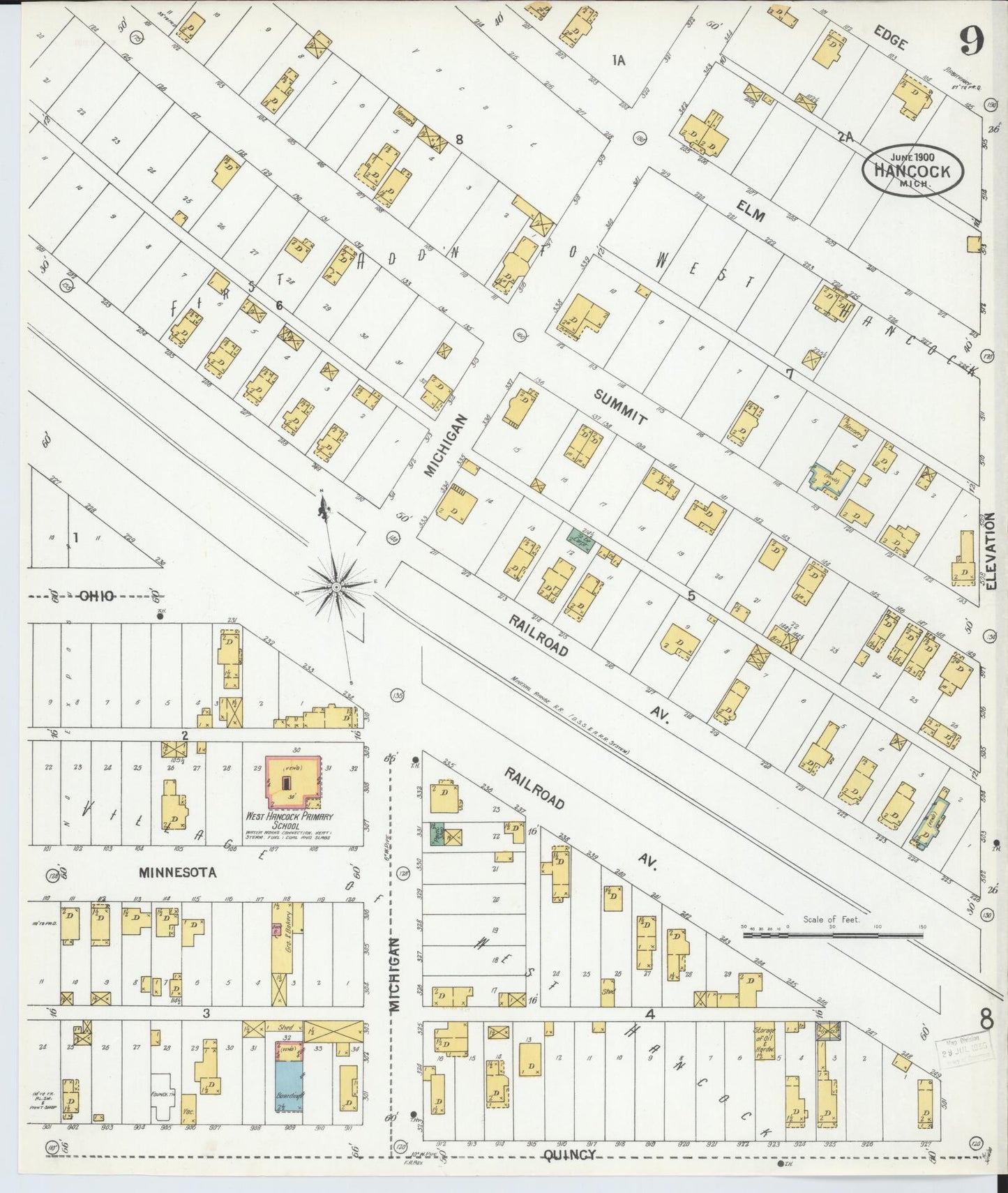 Sanborn Fire Insurance Map from Houghton, Houghton County, Michigan (1900), Sheet #0009 - Complete Map Set gallery image, historic Sanborn map, vintage wall art, Michigan Michigan