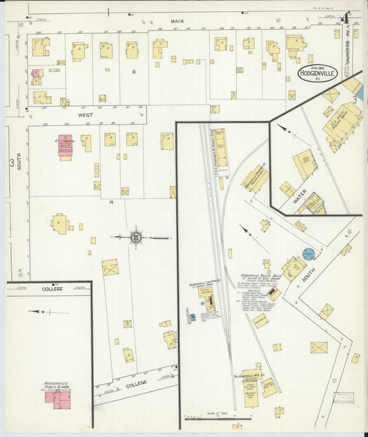 Sanborn Fire Insurance Map from Hodgenville, Larue County, Kentucky (1916), Sheet #0004 - Historic Sanborn Fire Insurance Map Print, vintage old map wall art, antique decor, genealogy gift, Kentucky Kentucky map