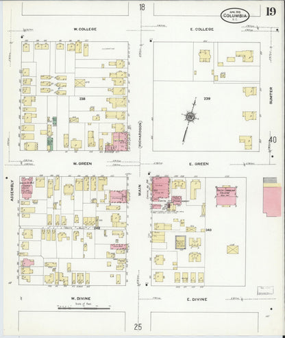 Sanborn Fire Insurance Map from Columbia, Richland County, South Carolina (1910), Sheet #0019 - Complete Map Set gallery image, historic Sanborn map, vintage wall art, South Carolina South Carolina