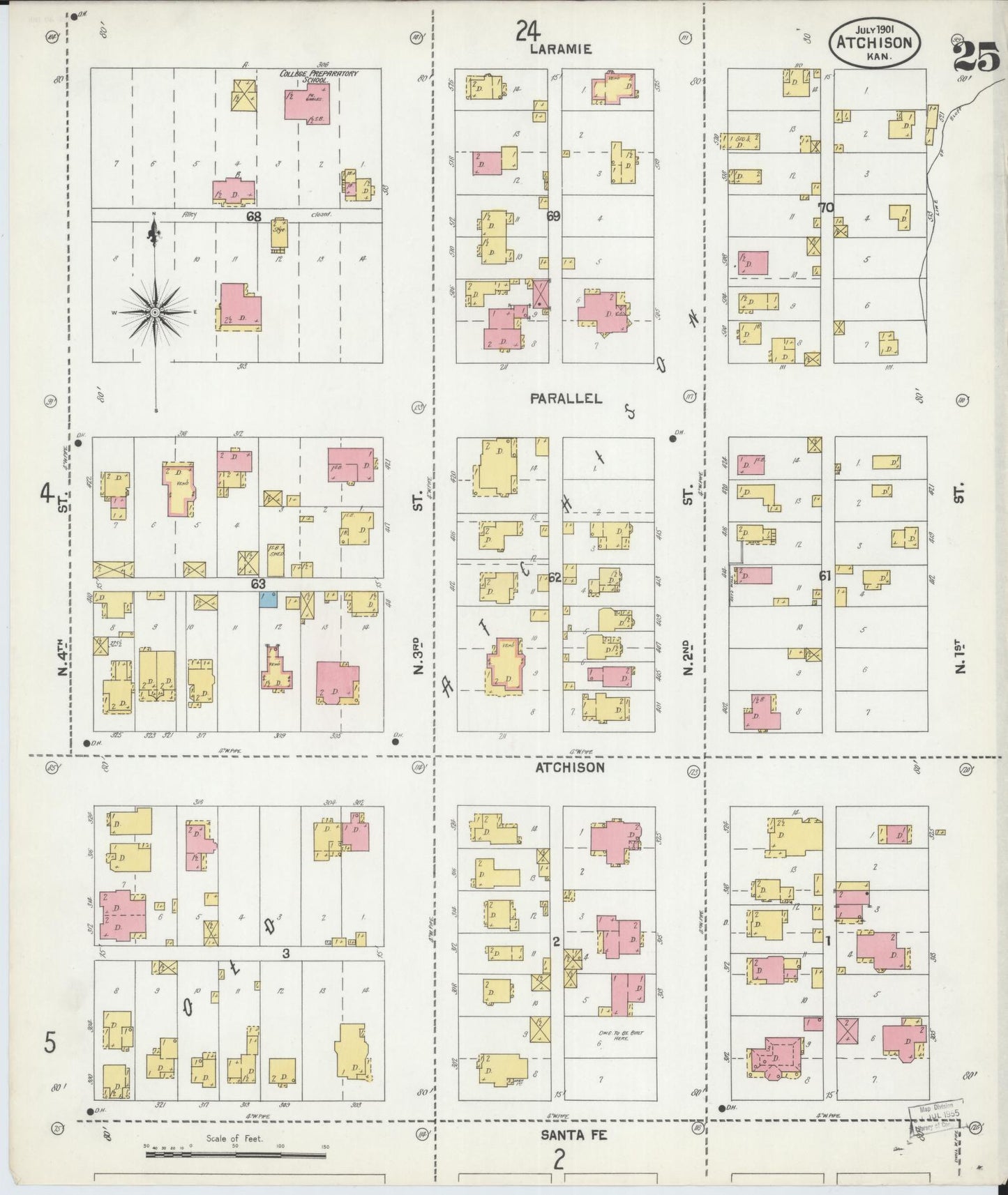 Sanborn Fire Insurance Map from Atchison, Atchison County, Kansas (1901), Sheet #0025 - Historic Sanborn Fire Insurance Map Print, vintage old map wall art, antique decor, genealogy gift, Kansas Kansas map