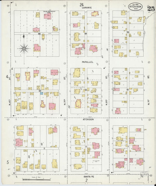 Sanborn Fire Insurance Map from Atchison, Atchison County, Kansas (1901), Sheet #0025 - Historic Sanborn Fire Insurance Map Print, vintage old map wall art, antique decor, genealogy gift, Kansas Kansas map