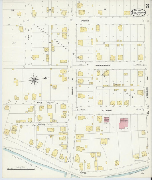 Sanborn Fire Insurance Map from Belington, Barbour County, West Virginia (1908), Sheet #0003 - Historic Sanborn Fire Insurance Map Print, vintage old map wall art, antique decor, genealogy gift, West Virginia West Virginia map