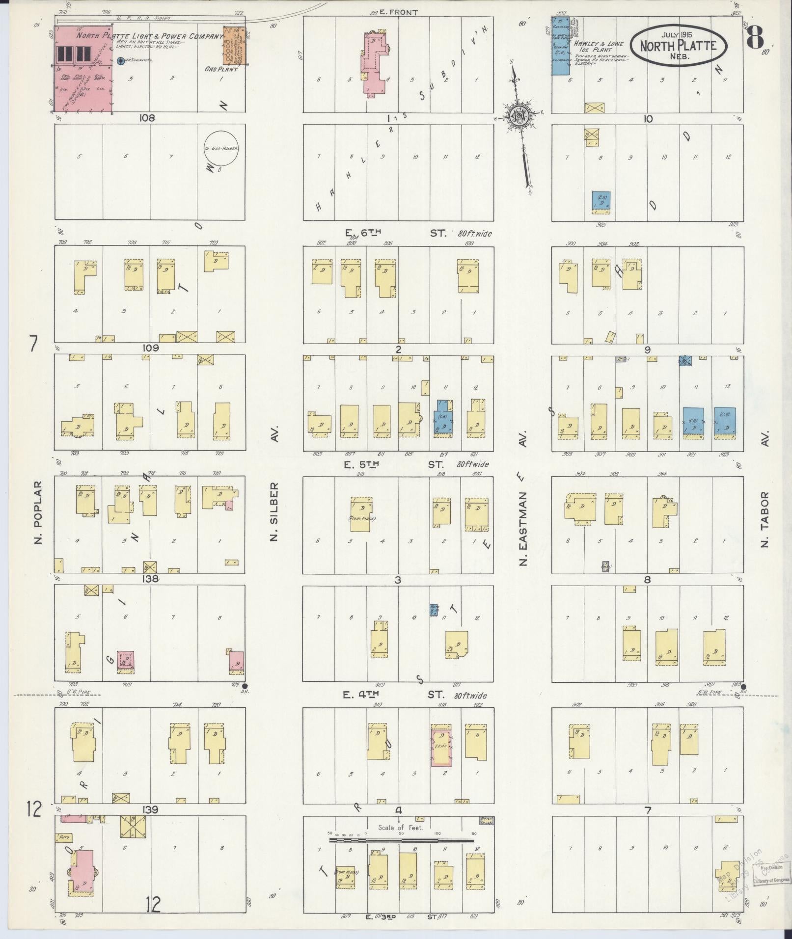 Sanborn Fire Insurance Map from North Platte, Lincoln County, Nebraska (1915), Sheet #0008 - Historic Sanborn Fire Insurance Map Print, vintage old map wall art, antique decor, genealogy gift, Nebraska Nebraska map