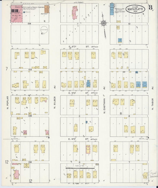 Sanborn Fire Insurance Map from North Platte, Lincoln County, Nebraska (1915), Sheet #0008 - Historic Sanborn Fire Insurance Map Print, vintage old map wall art, antique decor, genealogy gift, Nebraska Nebraska map