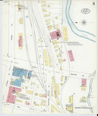 Sanborn Fire Insurance Map from Beloit, Rock County, Wisconsin (1908), Sheet #0004 - Historic Sanborn Fire Insurance Map Print, vintage old map wall art, antique decor, genealogy gift, Wisconsin Wisconsin map