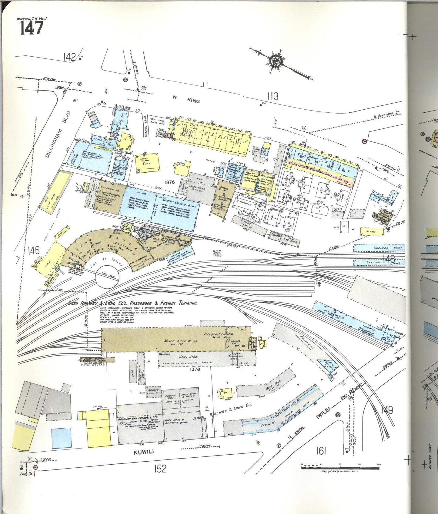 Sanborn Fire Insurance Map from Honolulu, Oahu County, Hawaii (1955), Sheet #0147 - Historic Sanborn Fire Insurance Map Print