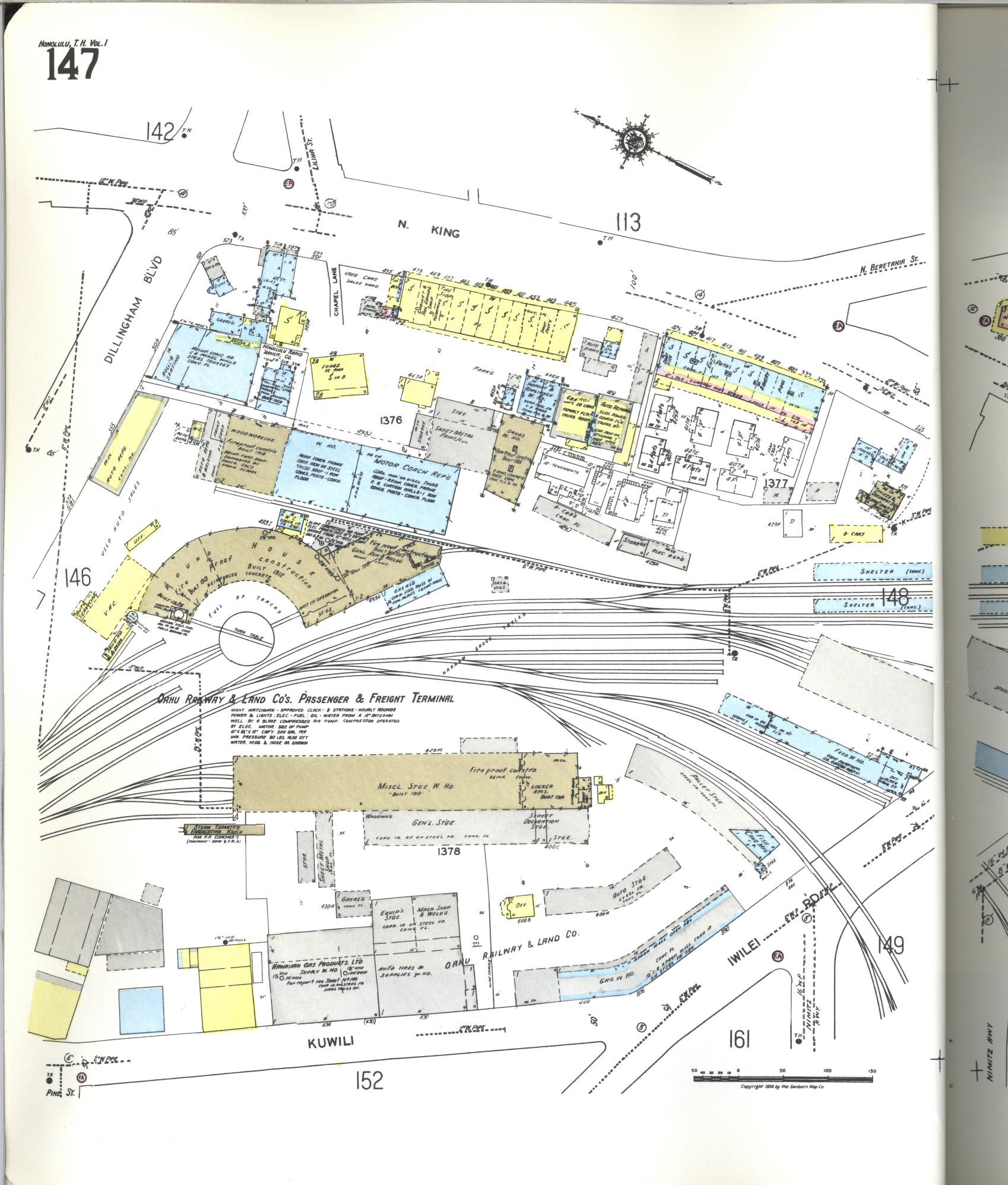 Sanborn Fire Insurance Map from Honolulu, Oahu County, Hawaii (1955), Sheet #0147 - Historic Sanborn Fire Insurance Map Print