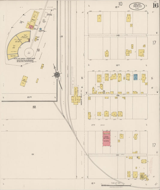 Sanborn Fire Insurance Map from Merced, Merced County, California (1922), Sheet #0016 - Historic Sanborn Fire Insurance Map Print, vintage old map wall art, antique decor, genealogy gift, California California map