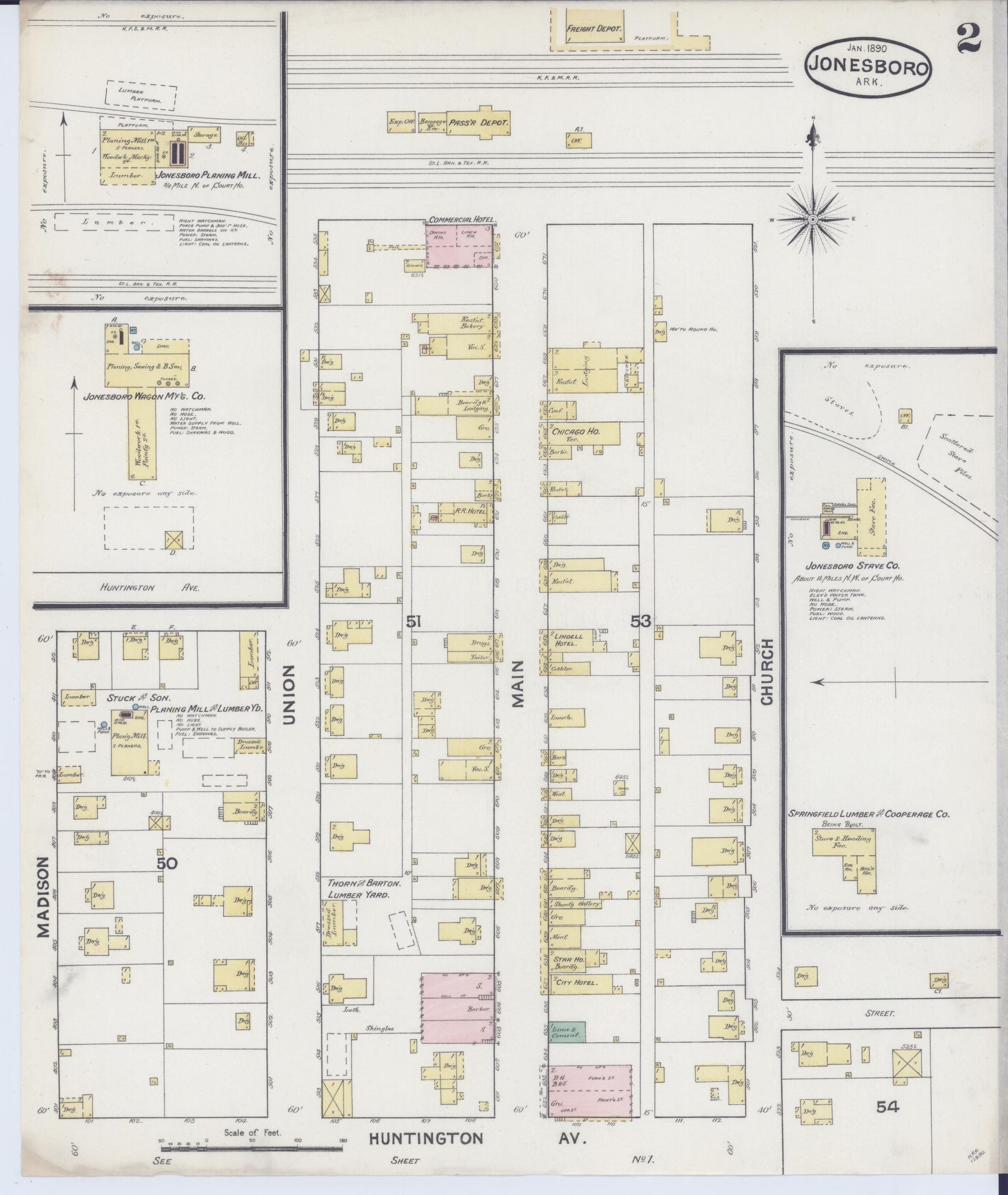 Sanborn Fire Insurance Map from Jonesboro, Craighead County, Arkansas (1890), Sheet #0002 - Complete Map Set gallery image, historic Sanborn map, vintage wall art, Arkansas Arkansas