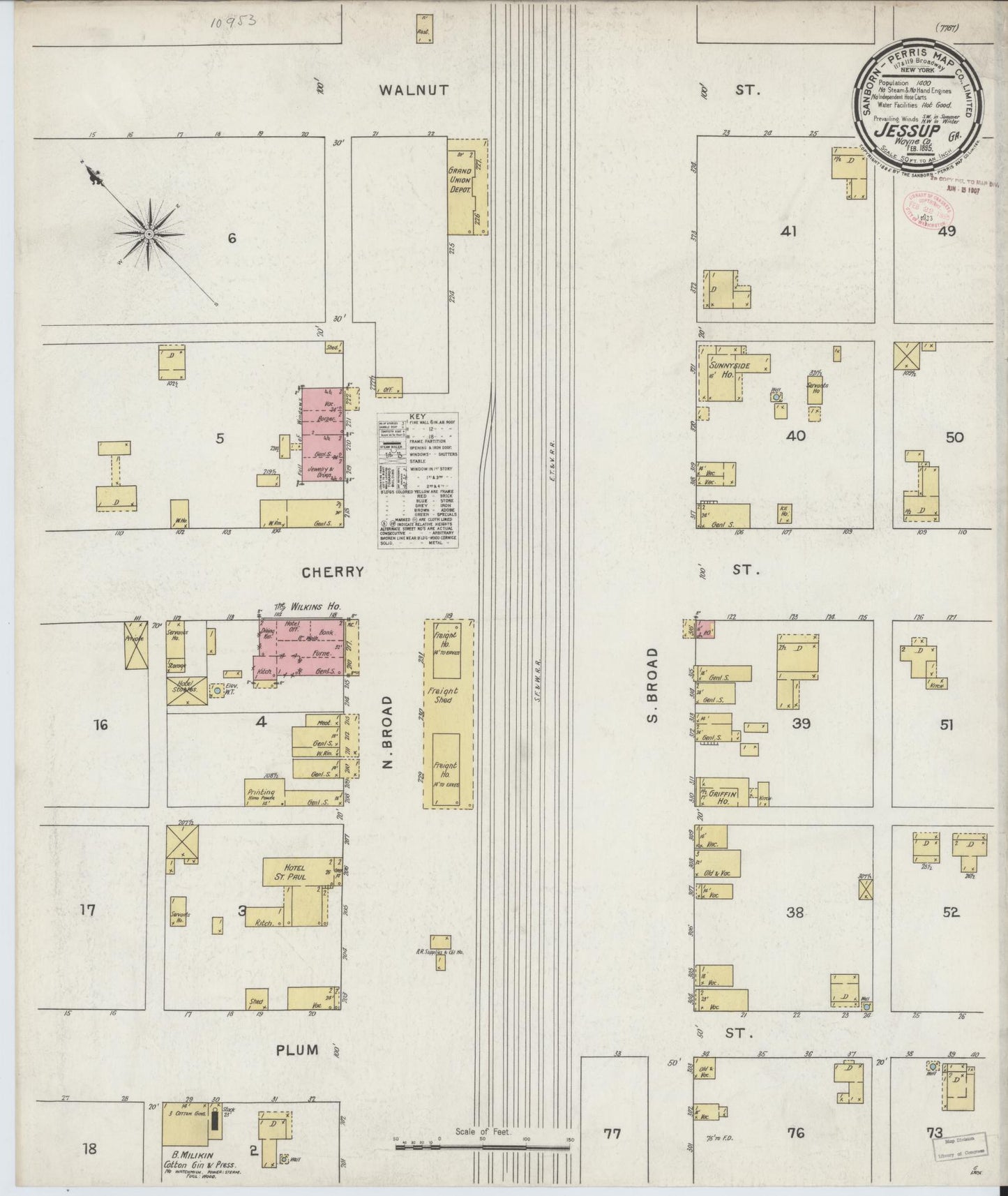 Sanborn Fire Insurance Map from Jesup, Wayne County, Georgia (1895), Sheet #0001 - Historic Sanborn Fire Insurance Map Print, vintage old map wall art, antique decor, genealogy gift, Georgia Georgia map